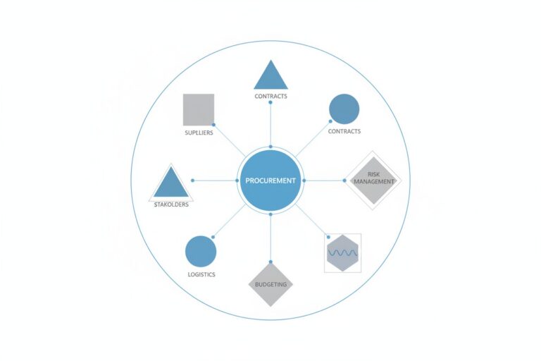 Diagramma a ruota con 'procurement' al centro, collegato a contratti, fornitori, logistica e rischio.