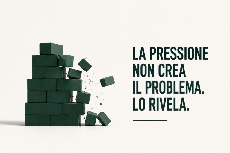 Muro di mattoncini verdi che si sgretola su un lato, con frammenti sospesi in aria.