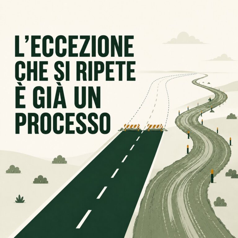 Deviazione provvisoria diventata un percorso stabile per rappresentare un'eccezione trasformata in processo