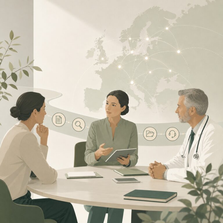Facilitatore che coordina il percorso di un paziente internazionale insieme al medico senza sostituirne il ruolo clinico