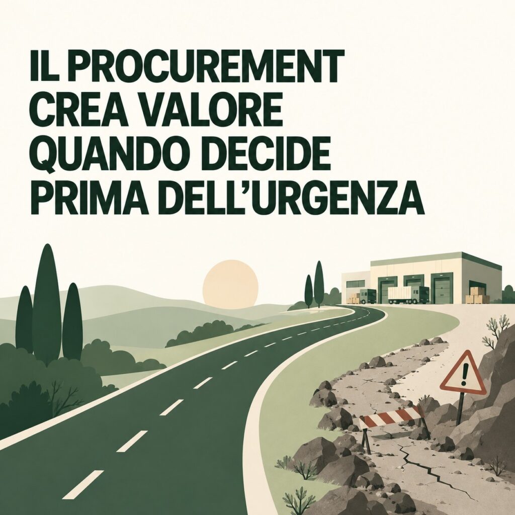 Grafica editoriale sul procurement che distingue disponibilità fisica, disponibilità allocabile e copertura reale del fabbisogno